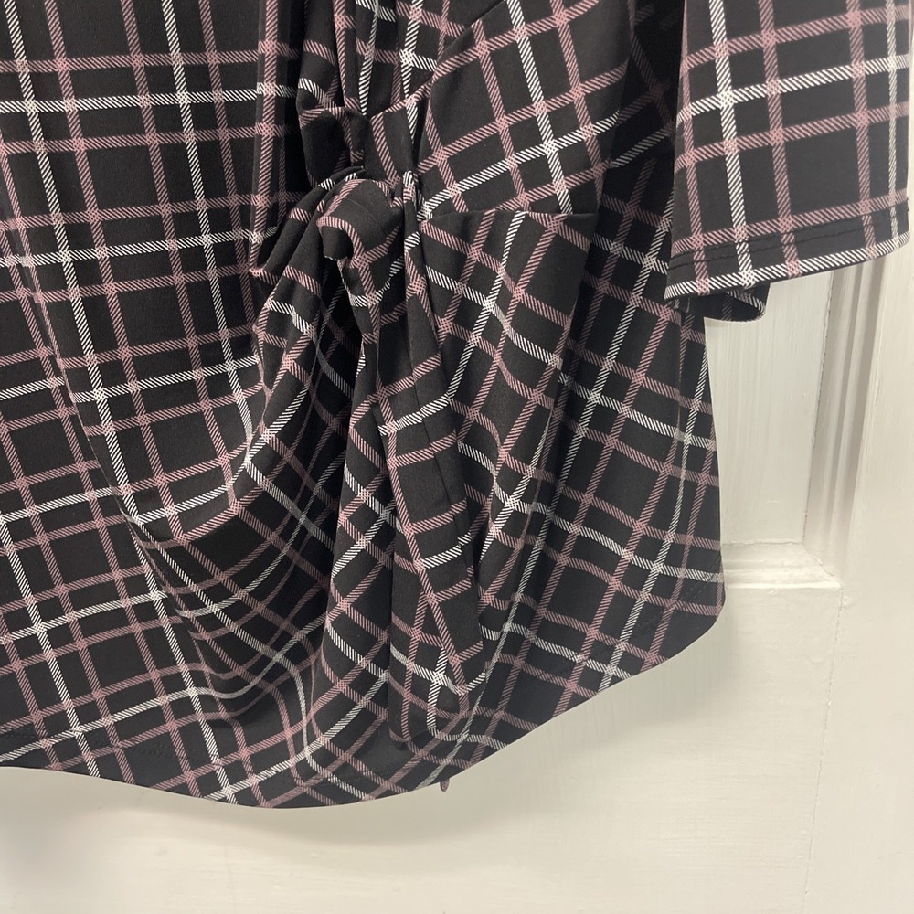 Liz Claiborne Women's Stretch Polyester Blouse 3/4 Sleeve Plaid Knot Size 3X - Picture 5 of 11